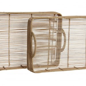 BANDEJA RATAN METAL 47X35X16 MARRON CLARO