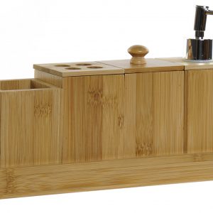 BAÑO SET 4 BAMBU 7X7X10 VASO, CEPILLOS, ALGODONER