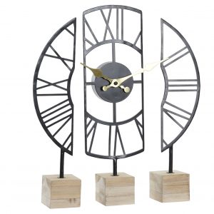 RELOJ SOBREMESA HIERRO MDF 30X6X39 NEGRO