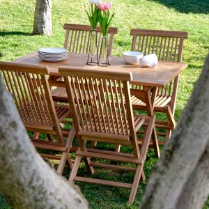 MESA SET 5 TECA 120X70X75 4 SILLAS NATURAL MARRON