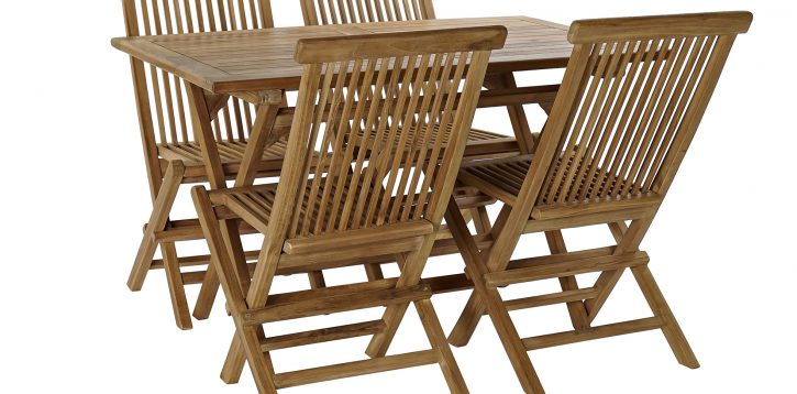 MESA SET 5 TECA 120X70X75 4 SILLAS NATURAL MARRON