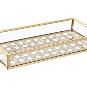 BANDEJA CRISTAL METAL 20X10X3 DORADO
