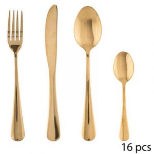 JUEGO DE FREGADERO DORADO DE 16 PIEZAS